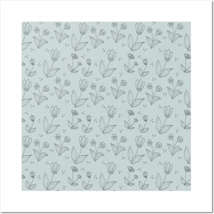 Grey Floral Hand drawn Pattern Product Posters and Art